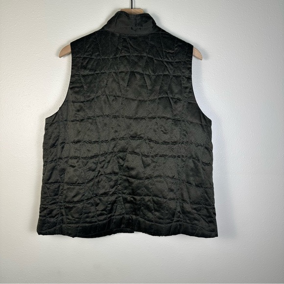 EILEEN FISHER Quilted 100% Silk Filigree Jacquard Vest Dark Green - Picture 6 of 6